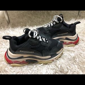 Balenciaga Triple S Sneakers Black Red Sz 37